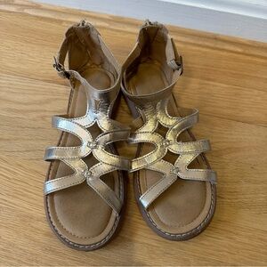 Hanna Andersson gold metallic girls sandals size 3 zipper closure buckle